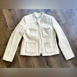 J Crew White and Gold Wool Blend Blazer